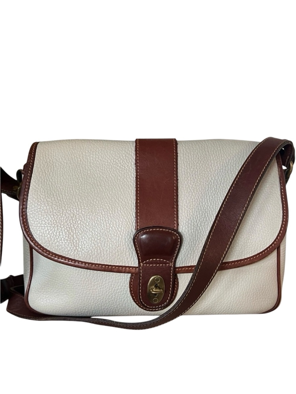 Vintage Coach Glenwood Sheridan Crossbody Bag Two Tone Leather Cream British Tan